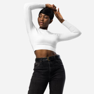 Top corto a manica lunga con stampa all-over in materiale riciclato